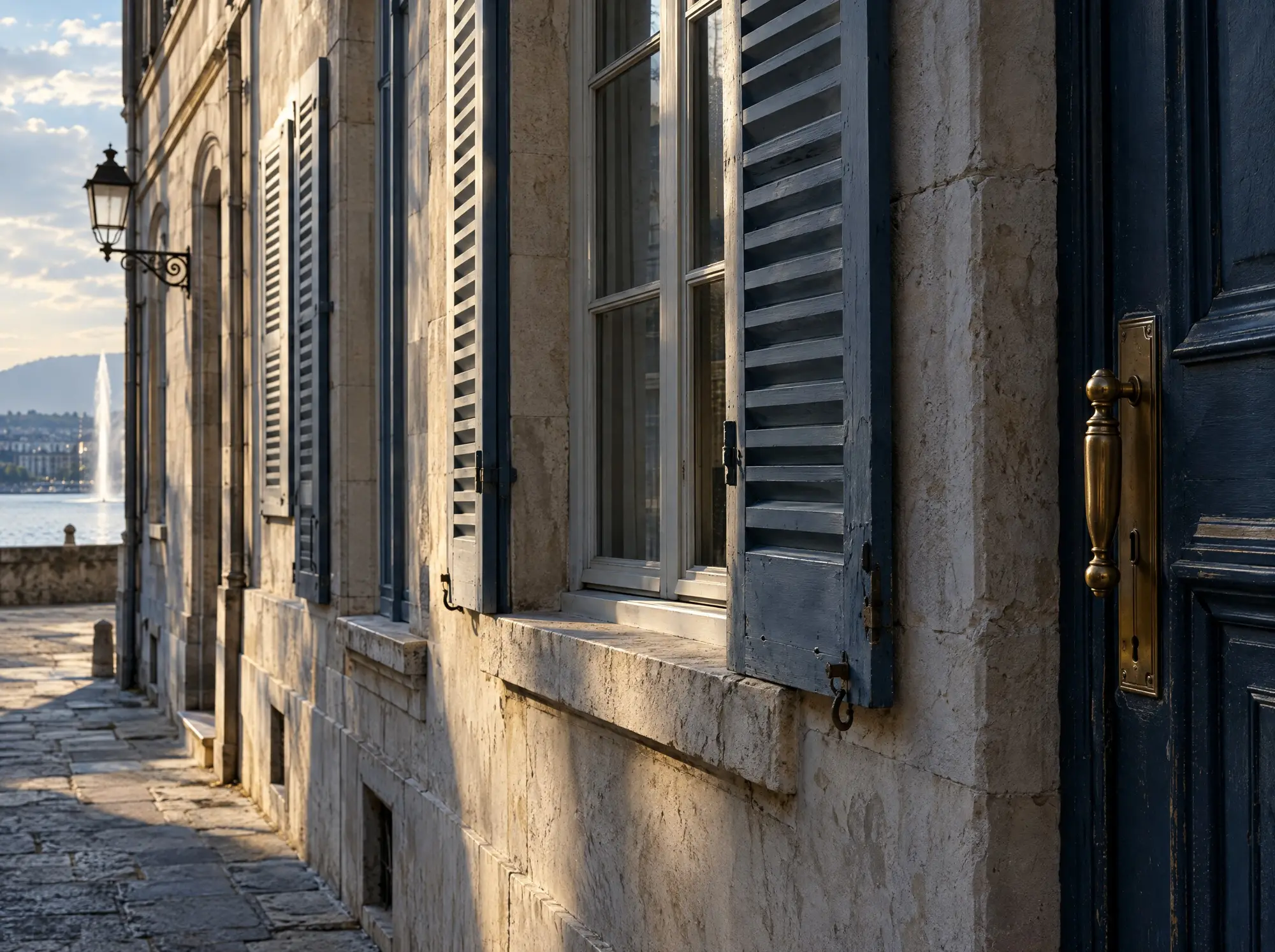 Stone facade in the old town of Geneva