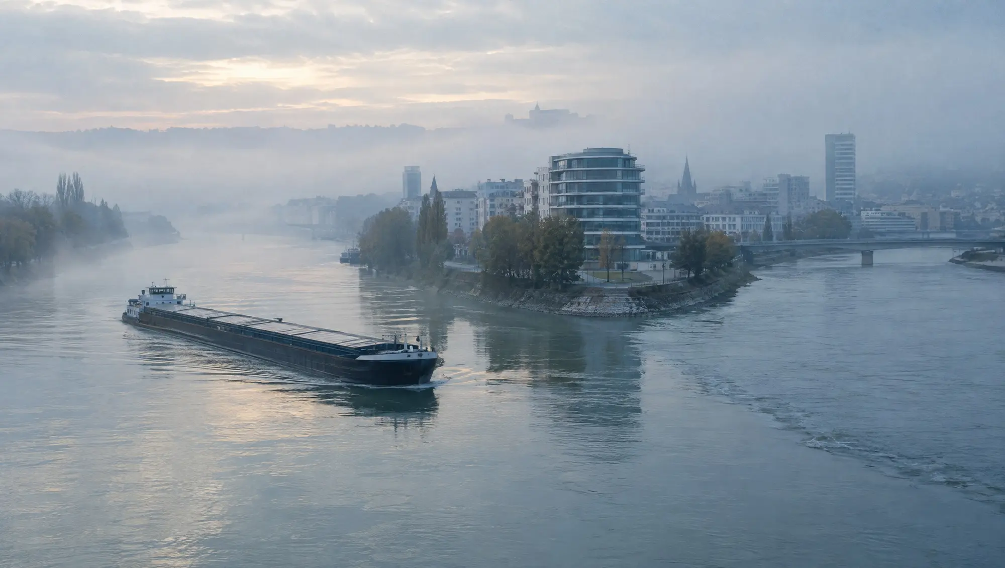 River confluence in Lyon at dawn
