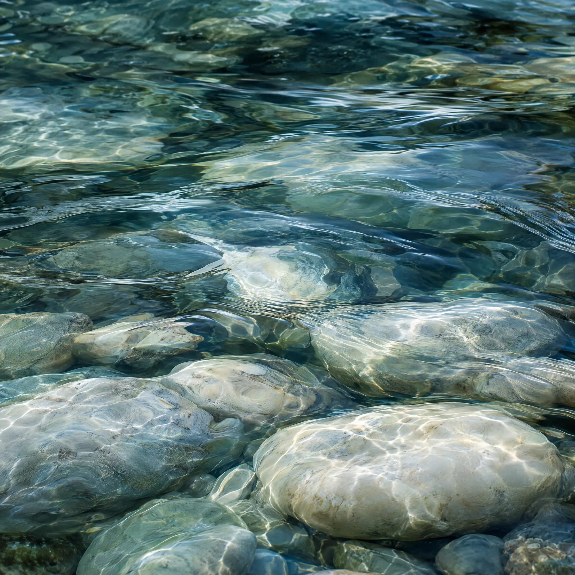 Clear river water over pale stones